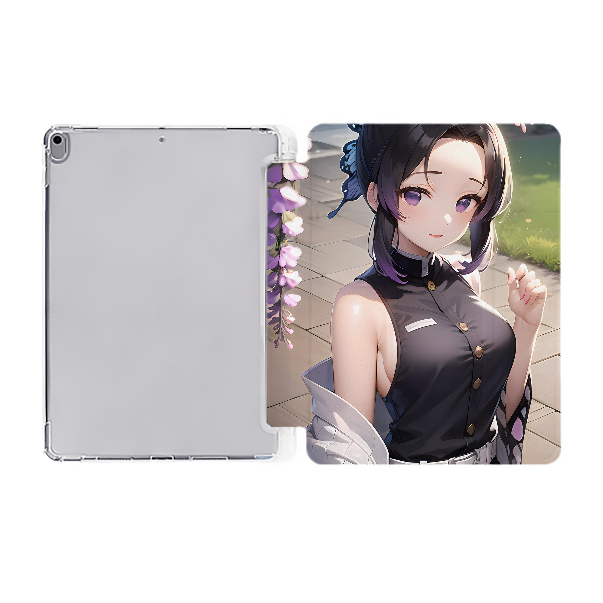 （画像用） 鬼滅の刃（きめつのやいば）蟲柱-胡蝶 しのぶ／こちょう しのぶ Kochou Shinobu IPad ケース ペン収納付き 三つ折りスタンド PUレザー×シリコン 対応機種9.5/10.5/10.9インチ